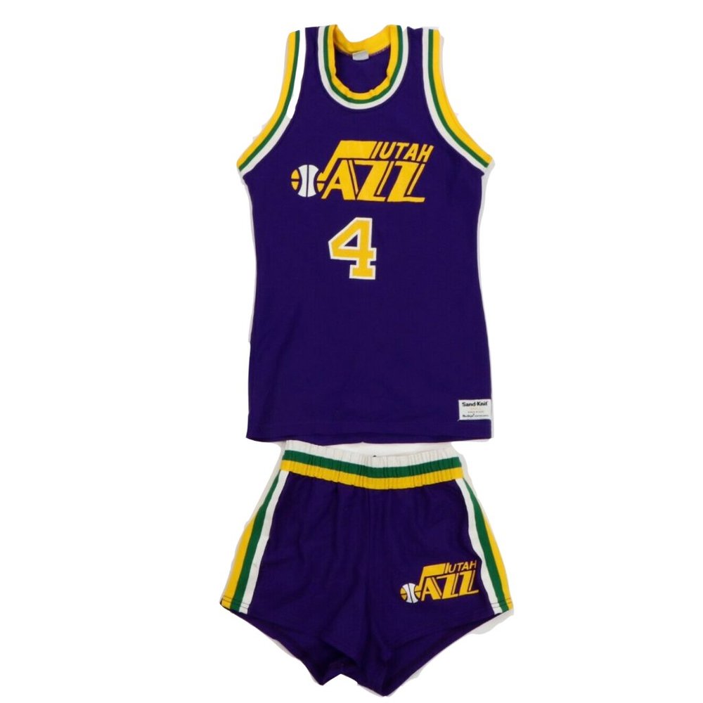 Vintage 80s Sand Knit Utah Jazz Dantley Jersey Kit